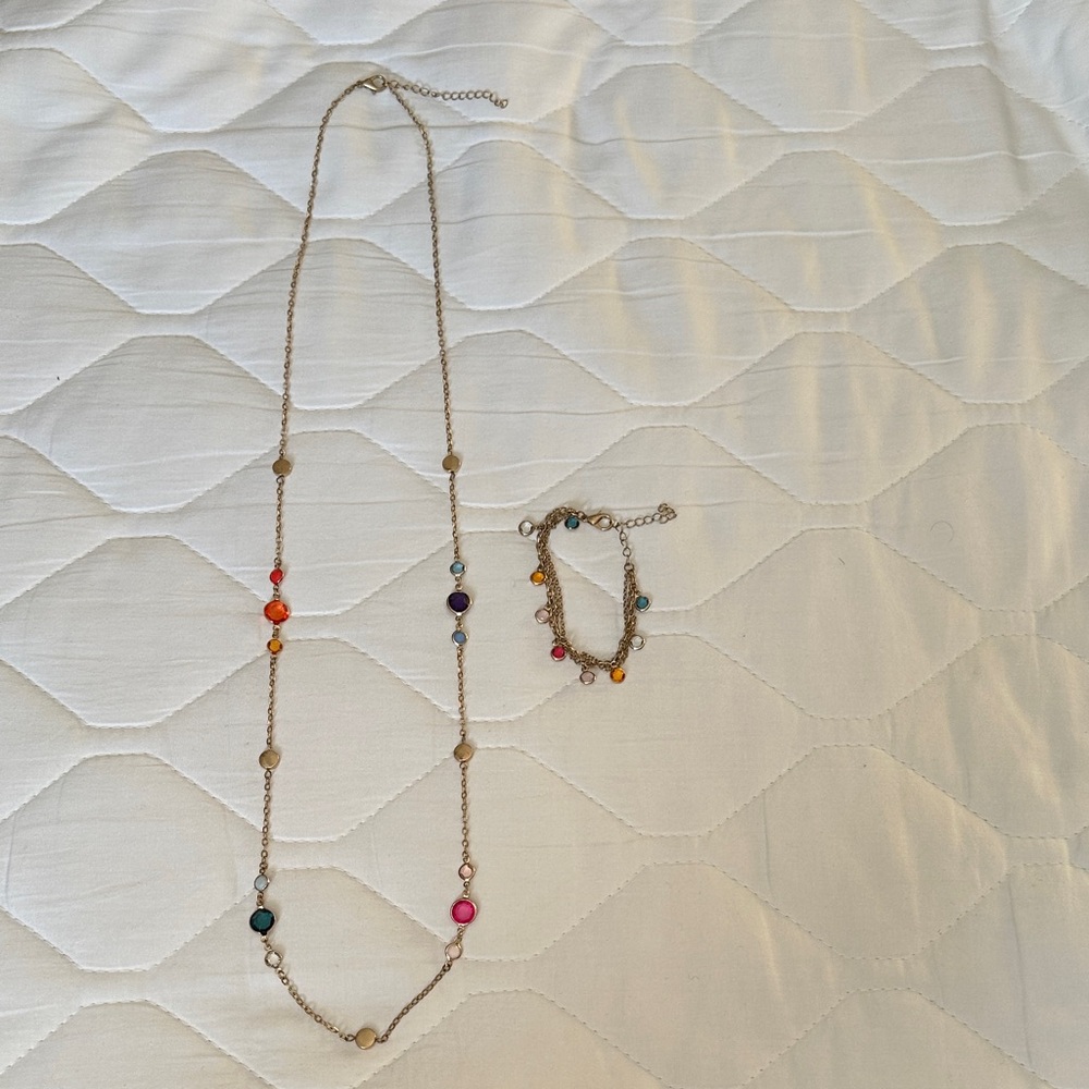 Colorful Beaded Necklace and Bracelet Set